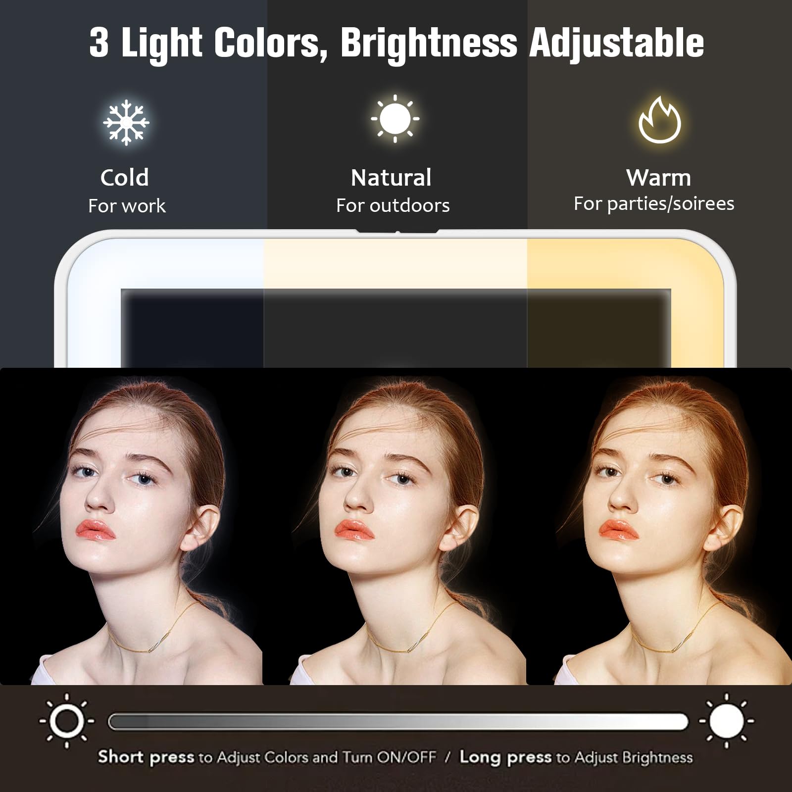 Rechargeable Travel Makeup Mirror with 72 LED Lights - 3 Color Modes, Dimmable Touch Screen & Portable Folding Design for Home, Travel, and Professional Makeup Application