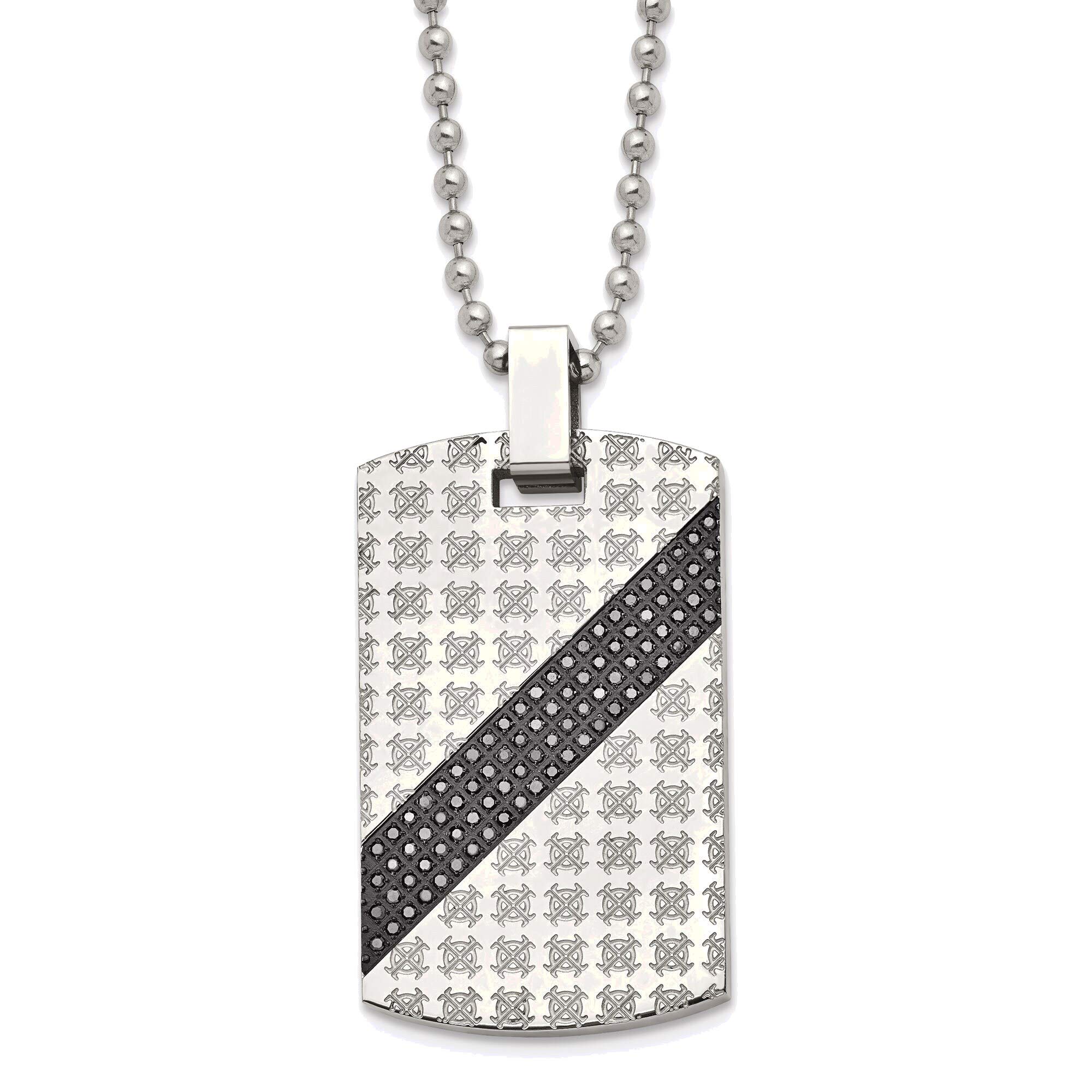 Bonyak Stainless Steel Dog Tag Necklace with 1/2ct tw. Polished Diamonds - Durable Men's Jewelry for Everyday Wear & Special Occasions