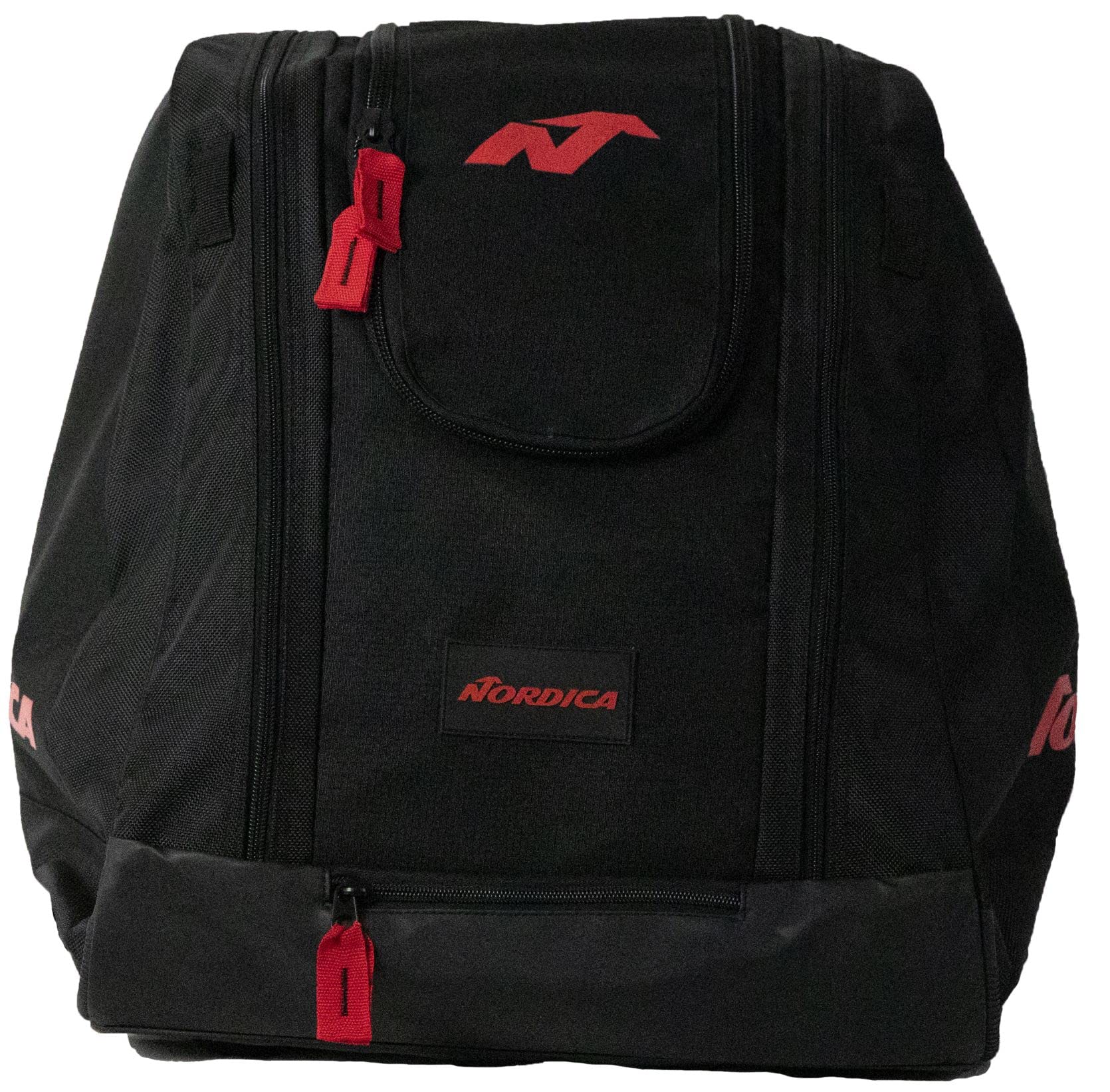 Nordica Durable Ski & Snowboard Boot Backpack with Padded Handles - Waterproof Winter Sports Gear for Men & Women (Black/Red) | Perfect for Mountain Resorts, Backcountry Adventures & Ski Trips