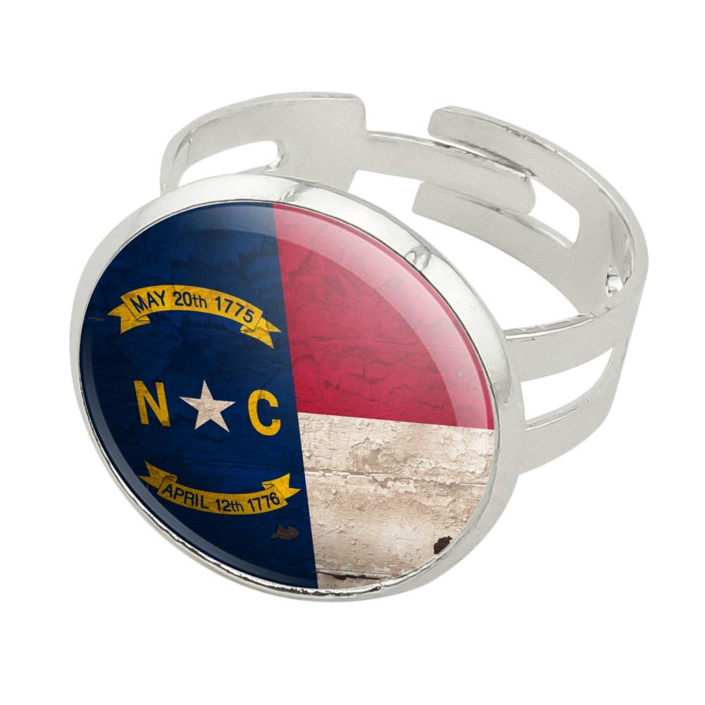 Vintage Distressed North Carolina State Flag Silver Plated Adjustable Ring - USA Patriotic Jewelry for Men & Women - Perfect for Gifts, Travel & Southern Pride Accessories