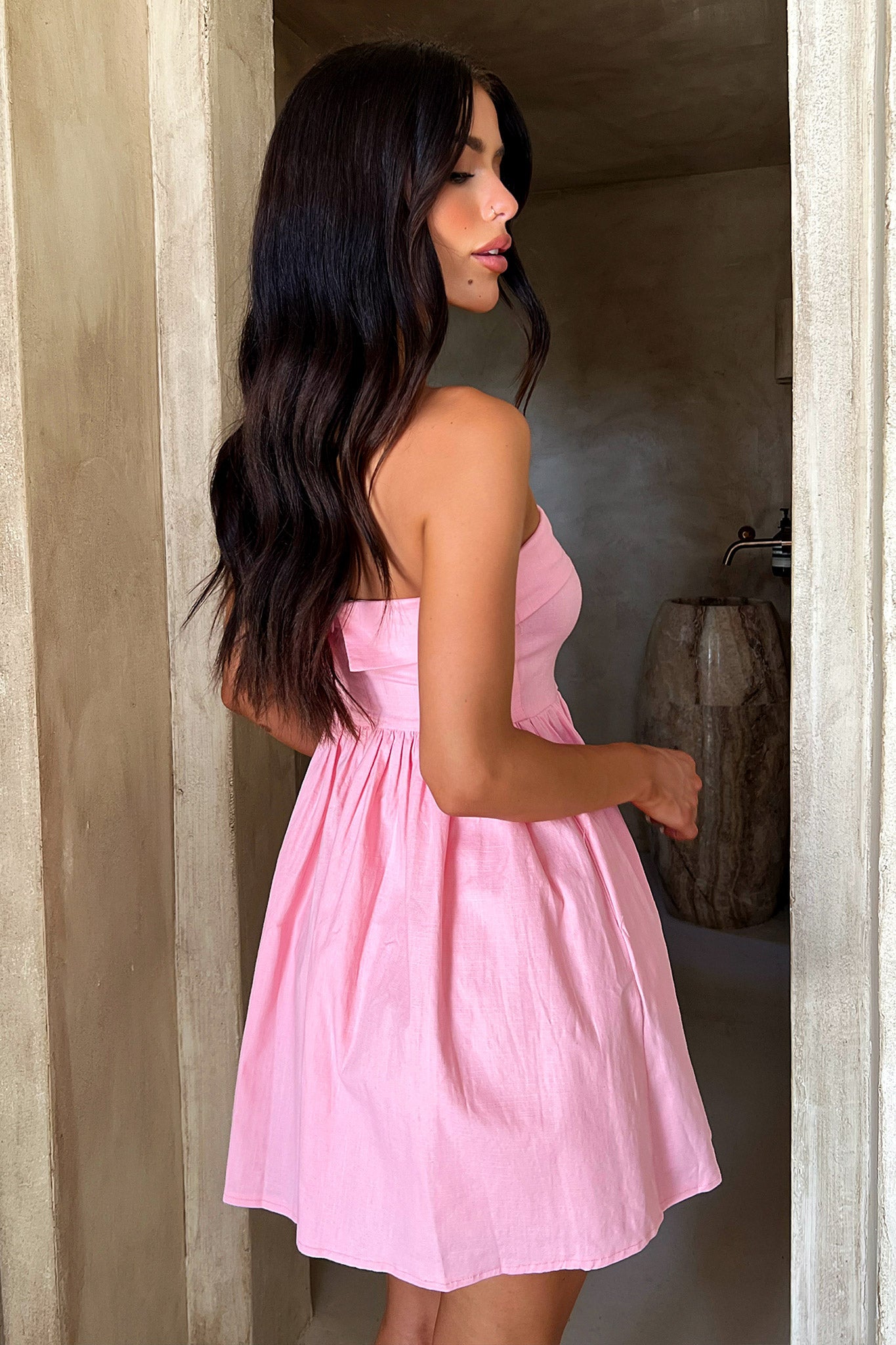 Cornell Mini Dress for Women - Baby Pink Flowy Summer Dress for Casual Outings, Dates & Beach Vacations