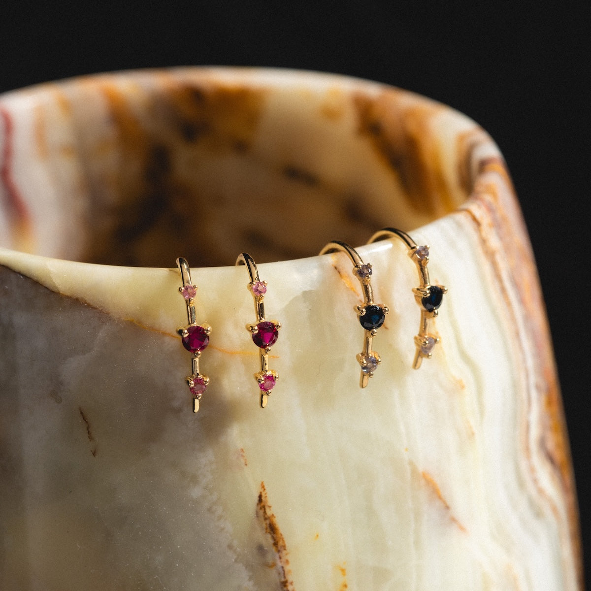Solid Gold Ombre Birthstone Ear Huggers - Dainty Huggie Hoop Earrings for Women - Perfect Gift for Birthday, Anniversary & Everyday Wear