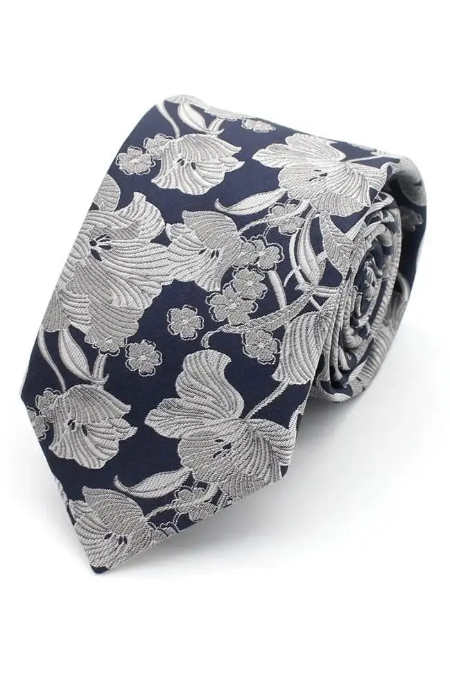 LA Smith Structured Floral Tie for Men - Elegant Silk Necktie with Floral Pattern - Perfect for Weddings, Business Meetings & Formal Occasions