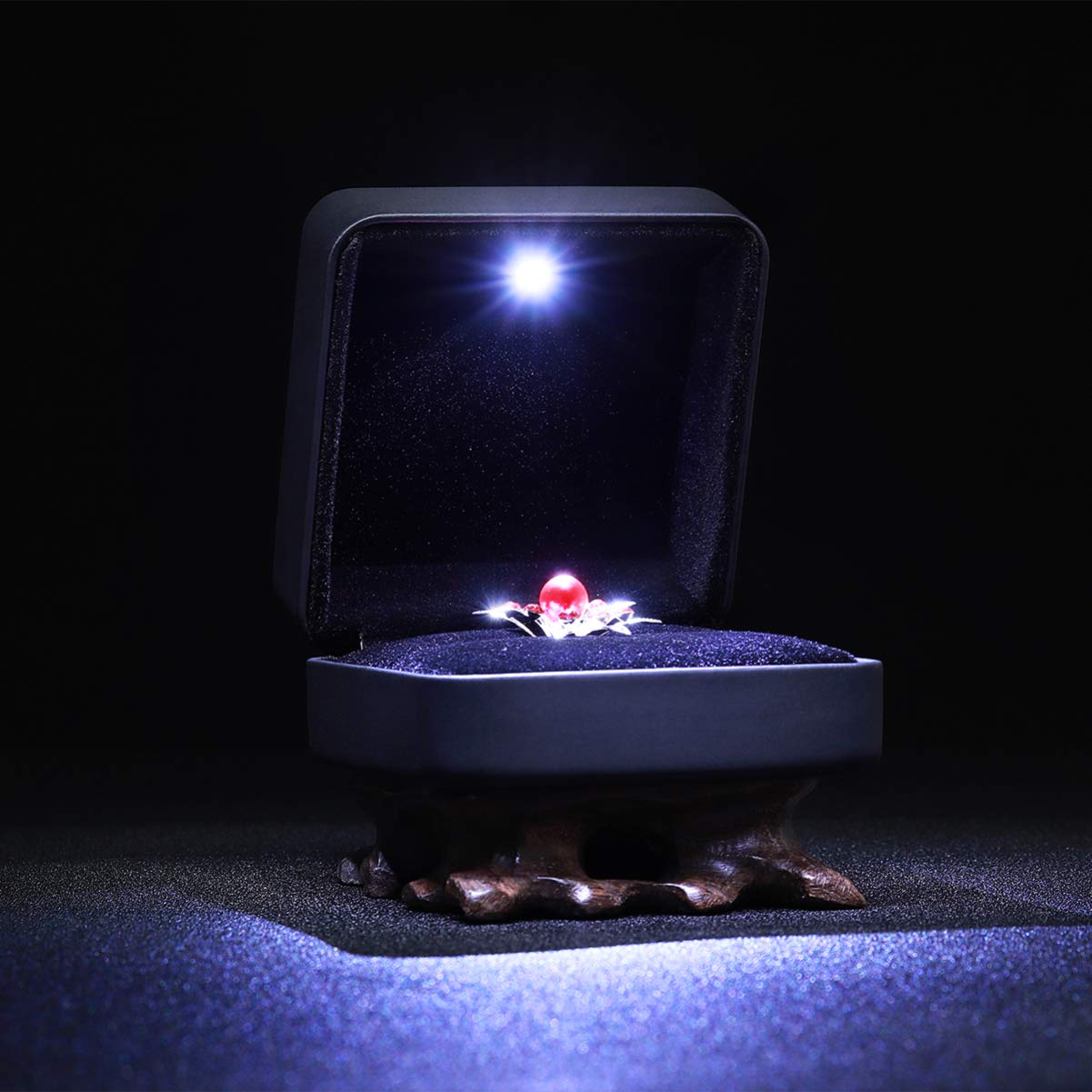 BESPORTBLE Wedding Ring Holder - Jewelry Organizer Box for Engagement Rings, Necklaces & His/Hers Rings with LED Light - Elegant Square Jewelry Case for Bride & Groom - Perfect for Wedding Decor, Gift Giving & Jewelry Storage