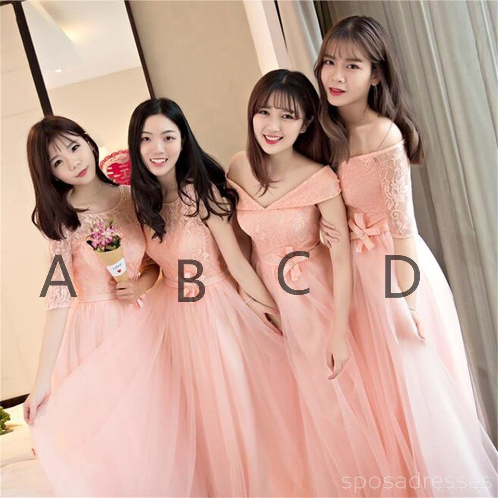 Elegant Mismatched Peach Lace Tulle Long Bridesmaid Dresses - BD005 | Perfect for Weddings, Formal Events & Special Occasions