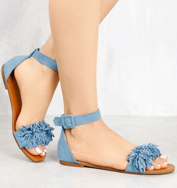 Lyla Blue Fringed Flat Sandals for Women - Comfortable Bohemian Summer Beach Shoes | Perfect for Vacation, Walking, and Casual Outfits