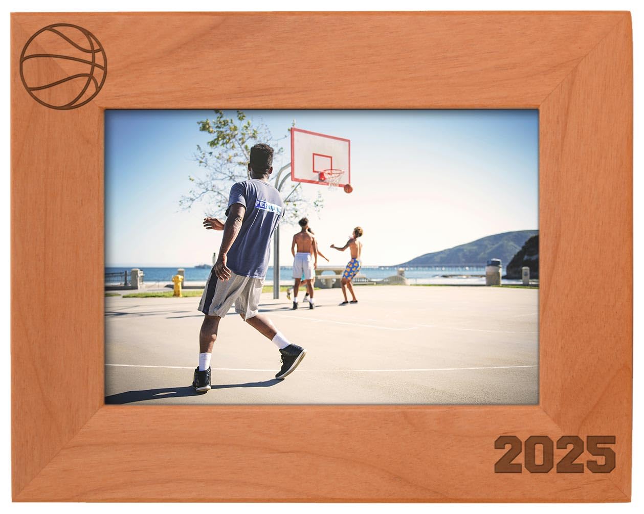 Engraved Wood Basketball Picture Frame 5x7 - Sports Gift for Fans & Home Decor