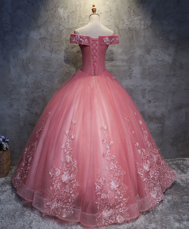 Elegant Pink Tulle Lace Off Shoulder Long Prom Dress - Formal Evening Gown for Homecoming, Wedding, Quinceañera & Special Occasions