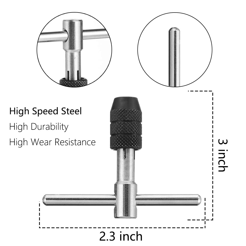 Premium T-Handle Tap Wrench Kit with 5pc M3-M8 Machine Thread Taps & 5pc Twist Drill Bits - Professional Threading Tool Set for Metalworking, DIY Projects, and Home Repairs