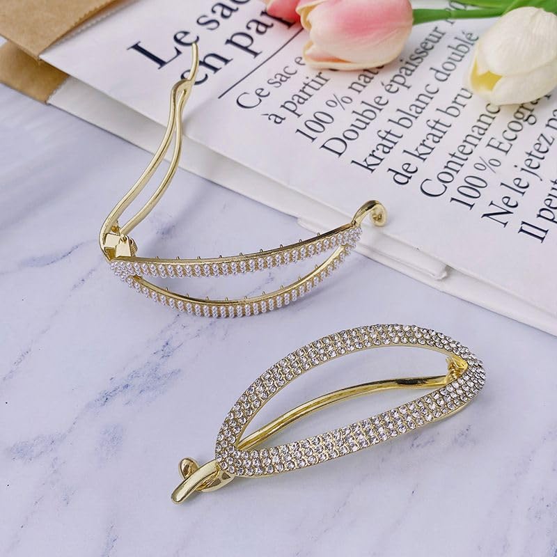GLITZ & GLAMOUR Fashion Hair Clips for Women & Girls - Thick Hair Barrettes with Beautiful Lines, Retro Classic Large Snap Hair Accessories (Pack of 1) - Perfect for Parties, Weddings & Everyday Style