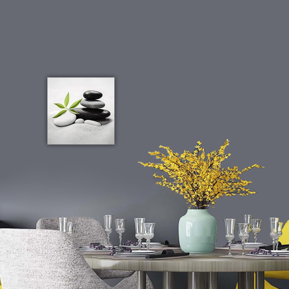 Zhouwallpic Zen Canvas Wall Art - Black & White Stone Bamboo Painting Nature Spiritual Print - Meditation Room Decor Framed Picture (28x28 Inch) - Perfect for Yoga Studios, Home Offices & Mindfulness Spaces