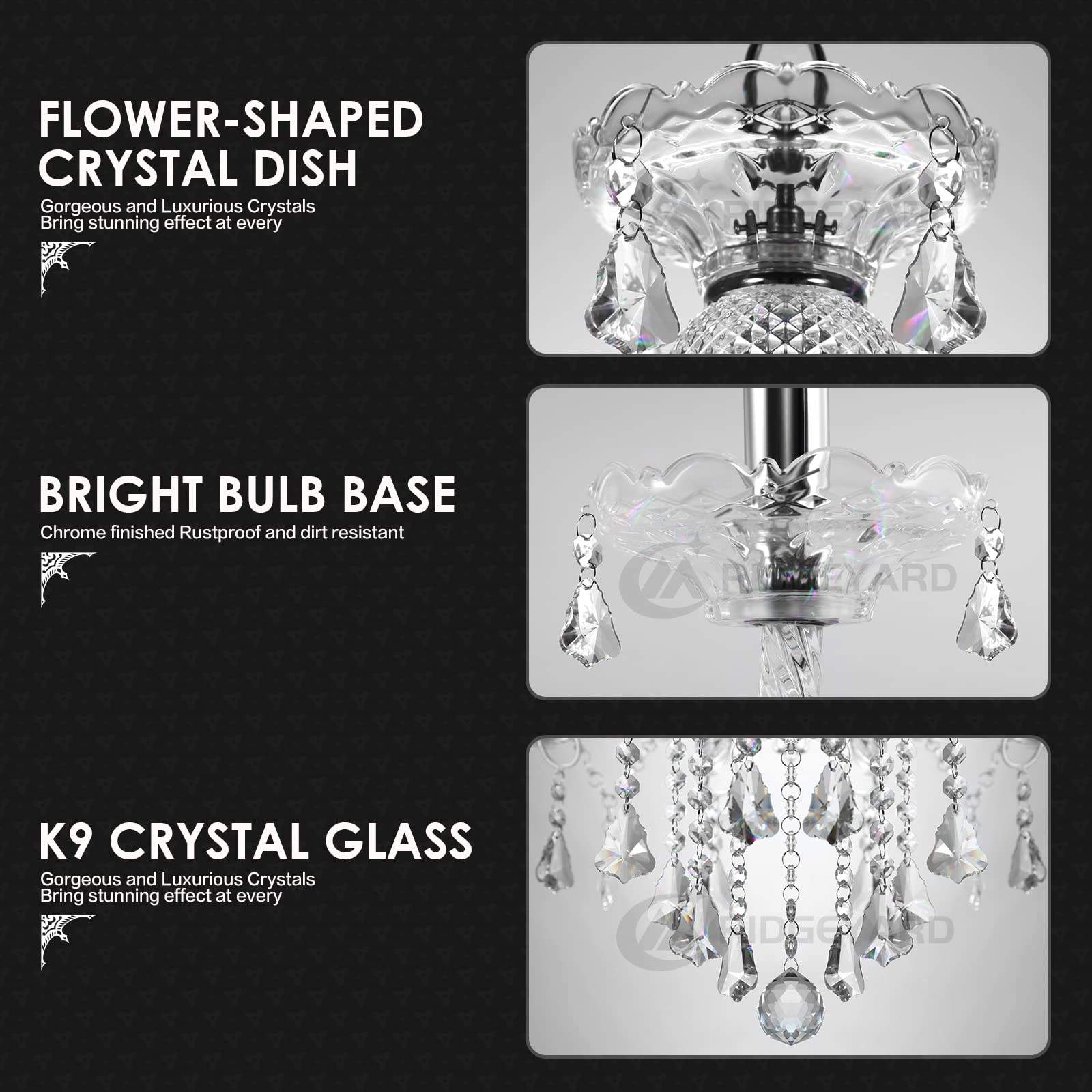 Ridgeyard 10-Light Modern Luxury K9 Crystal Chandelier - Clear Candle Pendant Ceiling Light Fixture for Dining Room, Bedroom, Hallway & Entryway - Elegant Home Decor Lighting for Weddings & Formal Events