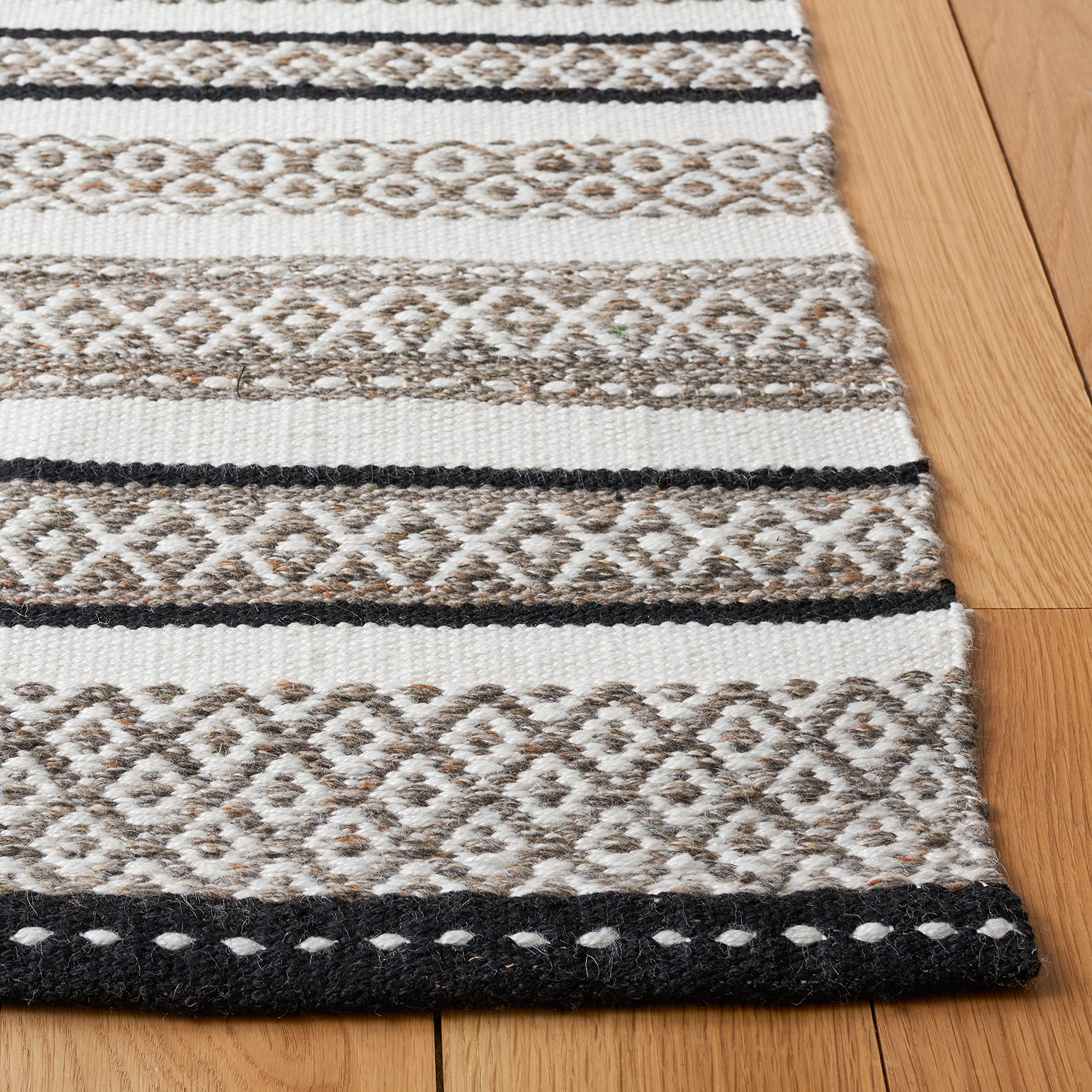 SAFAVIEH Striped Kilim Collection 7' Square Black/Ivory STK102Z Flatweave Area Rug - Perfect for Living Room, Dining Room, Bedroom & Home Decor