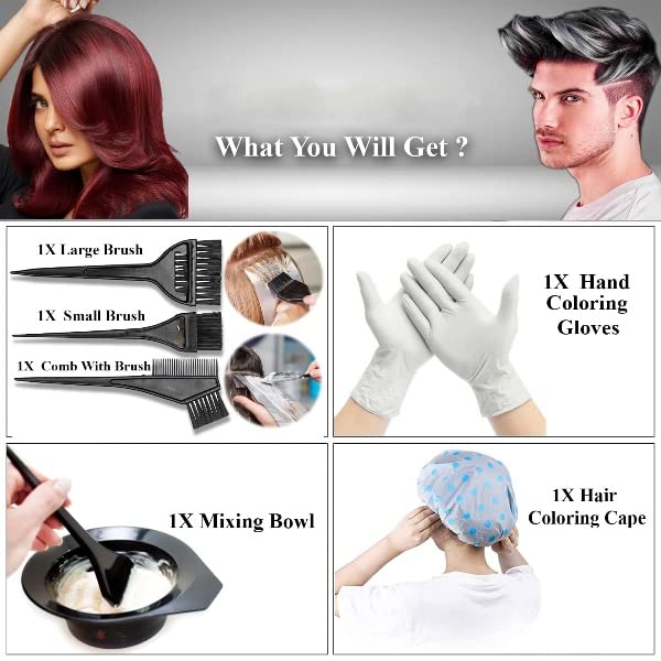 6-Piece Professional Hair Coloring Kit - Hair Dye Tools Set with Tinting Bowl, Dye Brush, Bleaching Cape & Gloves for Salon & Home Hair Coloring