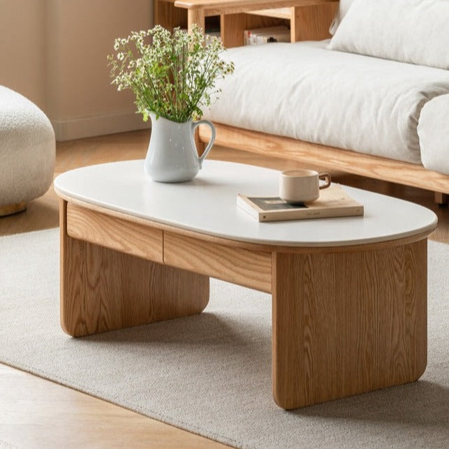 Solid Oak Wood Coffee Table with Storage - Rustic Living Room Furniture for Home Decor, Books, and Remote Control Organization