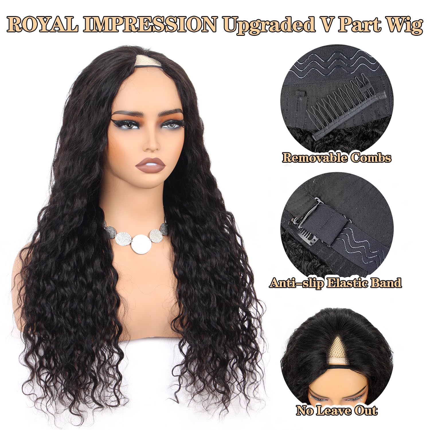 V Part Human Hair Wig - Water Wave Thin Part Glueless Clip In Half Wigs 180% Density Curly V Shape Clip in Half Wig for Beginners | Brazilian Virgin Human Hair Wigs (18 Inch) | Perfect for Daily Wear, Cosplay, Parties & Special Occasions