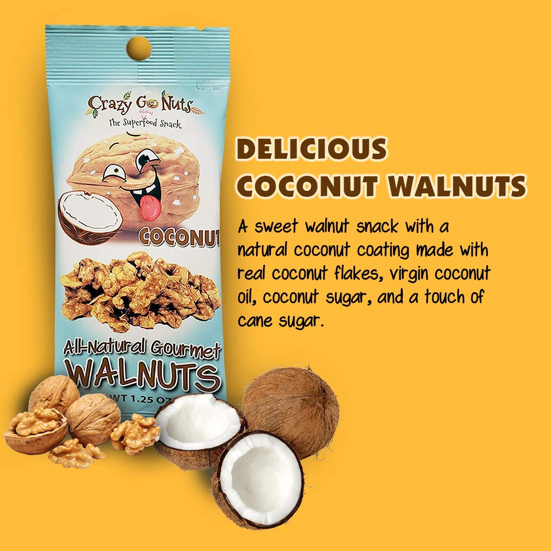 Premium Organic Walnuts with Coconut - 1.25 oz (12-Pack) | Vegan, Gluten-Free, Non-GMO Superfood Snack | Rich in Omega-3, ALA & Antioxidants | Healthy On-the-Go Snacking for Work, Travel & Fitness