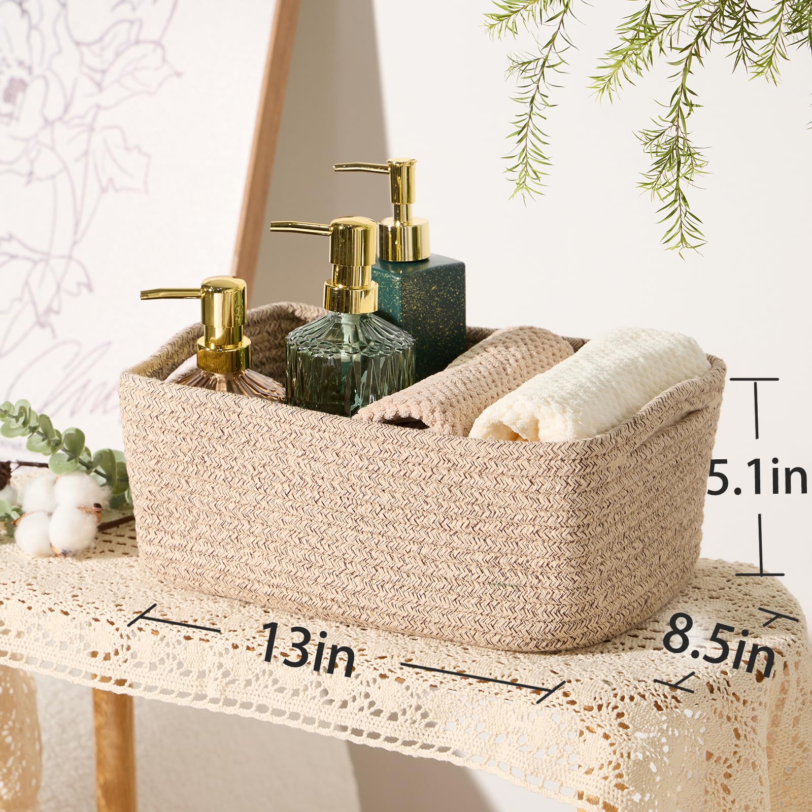 Woven Rope Storage Baskets - 3 Pack Organizer Bins for Closet & Toys | 13×8.5×5.1”
