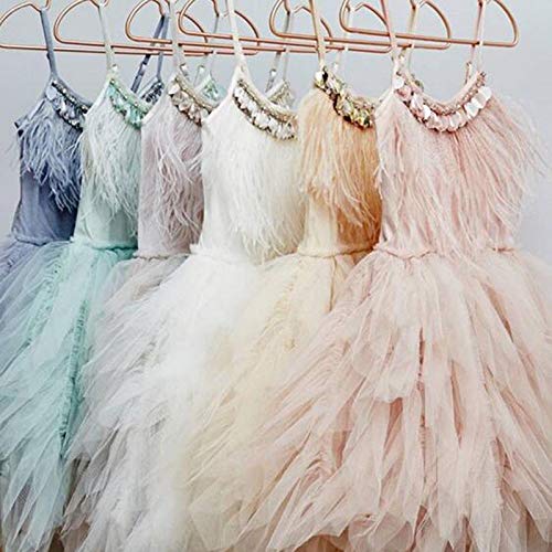 【Swan Princess】Feather Fringes Tiered Tutu Tulle Flower Girls Dress - Wedding, Ballerina Dance, Pageant, Birthday Party, Prom Gown for Kids & Toddlers