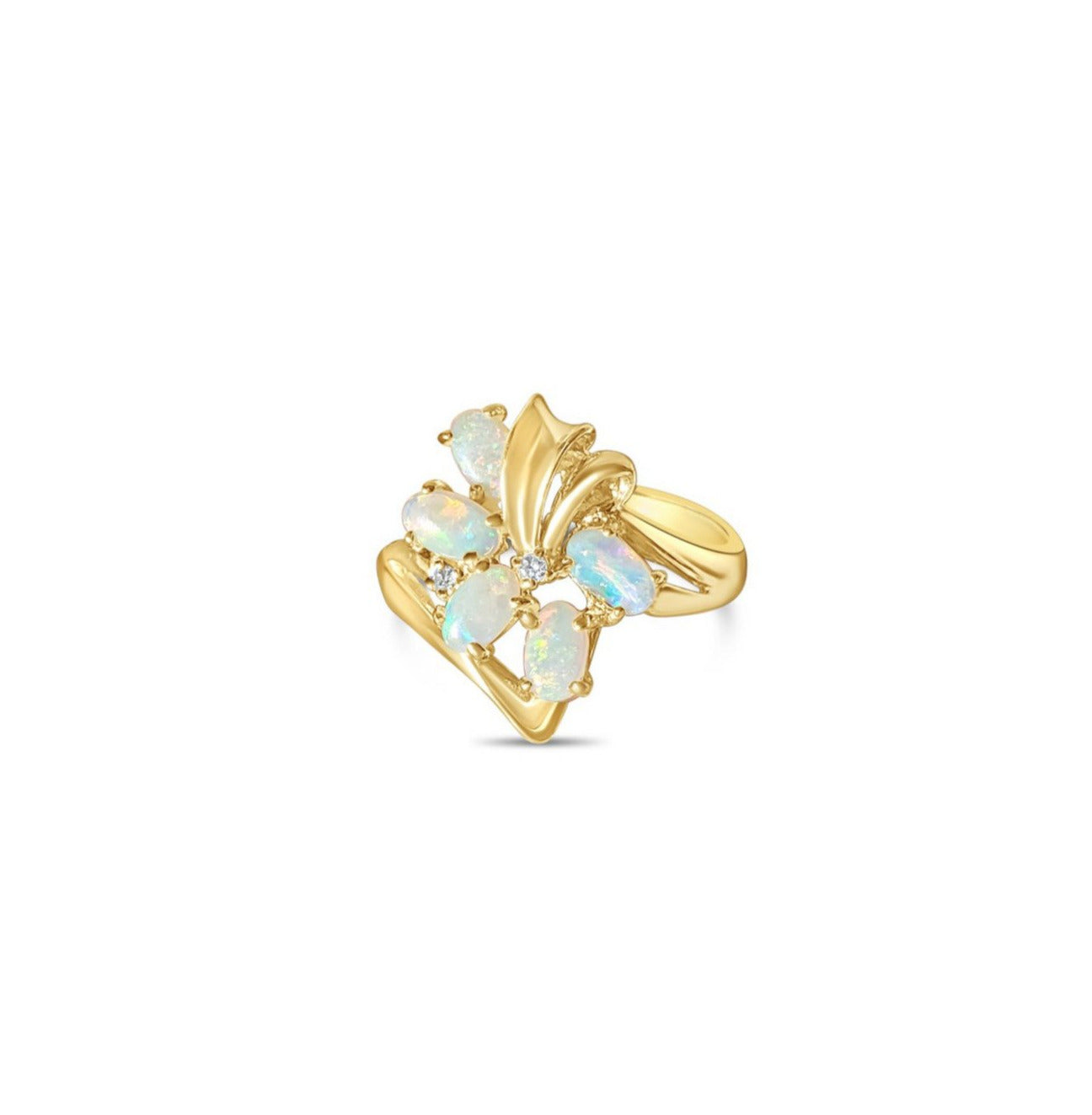 14K Yellow Gold Oval Opal Cluster Diamond Ring for Women - Elegant Vintage Style Jewelry for Engagement, Wedding, Anniversary & Special Occasions