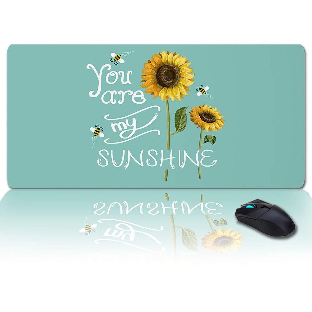 Large 35x15 Inch Oversized Waterproof Desk Pad - Sunflower Bees Teal Office Desk Mat Protector for Writing, Gaming & Work | Durable Mouse Keyboard Pad for Home & Office Workspace