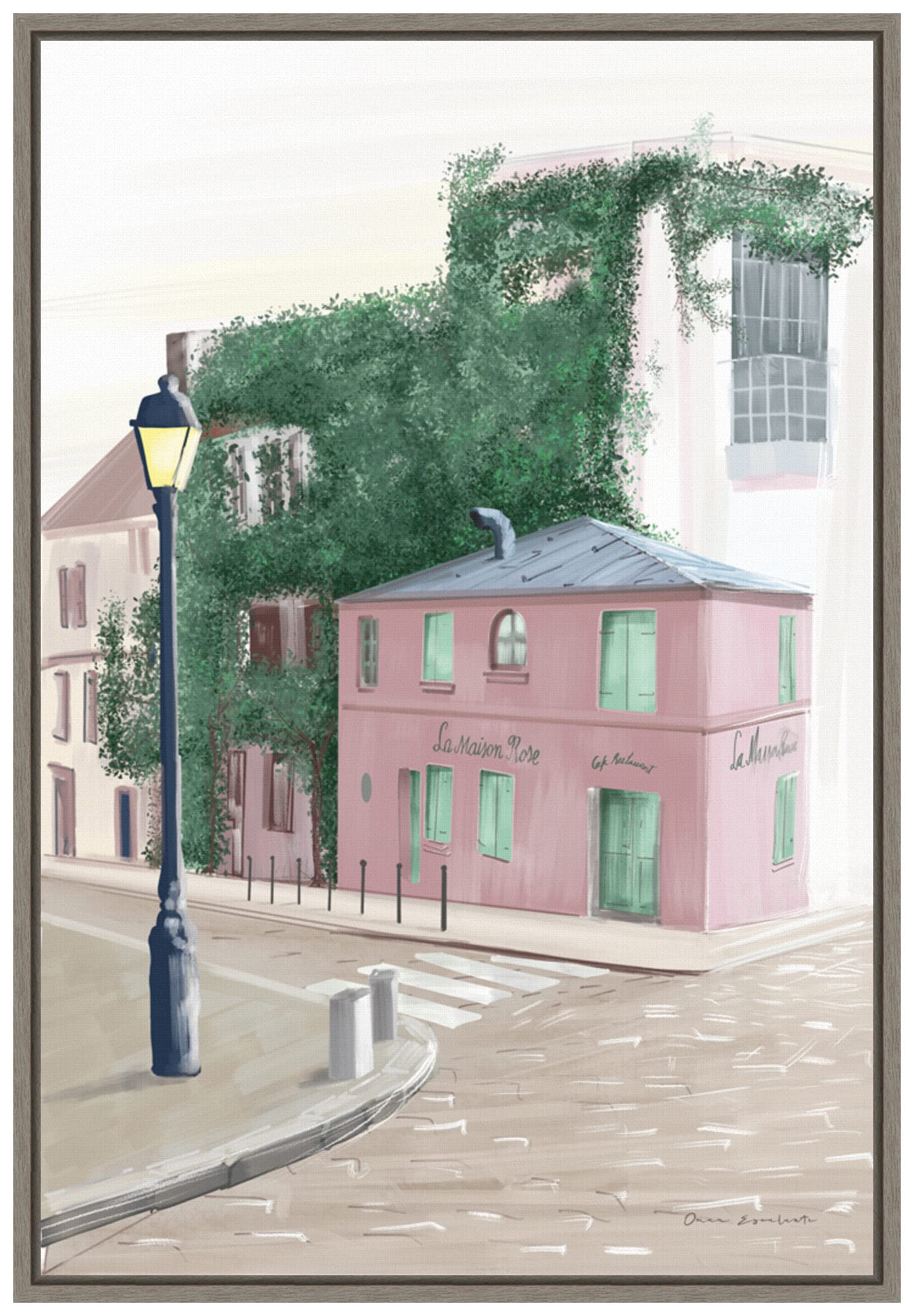 Amanti Art 23x16 Inch Framed Canvas Wall Art - Montmartre Paris Cityscape Painting by Omar Escalante | Rustic Country Decor for Living Room, Bedroom & Home Office | French Theme Wall Decor | Perfect Wedding & Housewarming Gift | Ideal for Parisian Apartments, Coffee Shops, Romantic Dining Rooms & French-Themed Events