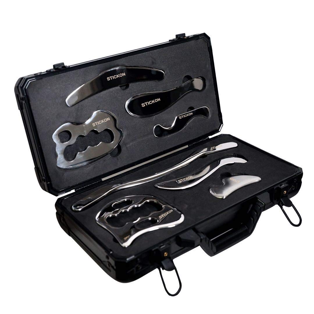 STICKON Professional Stainless Steel Gua Sha Scraping Massage Tool Set - 8 Piece IASTM Therapy Tools for Soft Tissue Mobilization, Muscle Recovery & Pain Relief - Perfect for Physical Therapy, Sports Massage & Home Wellness Care