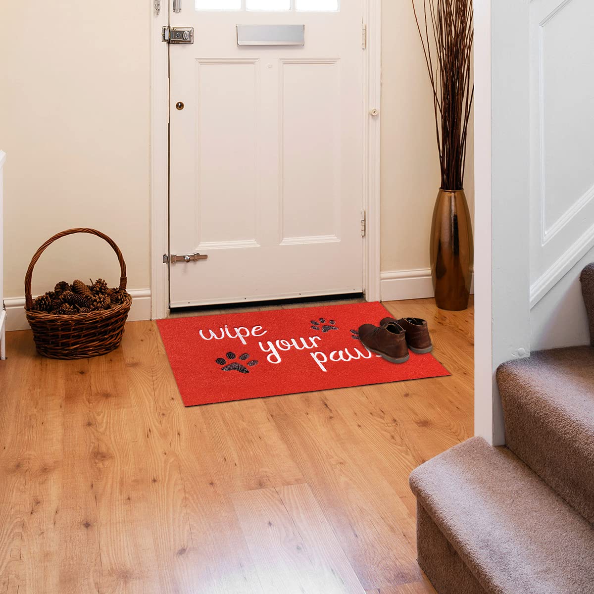 Large Non-Slip Rubber Doormat for Home Entrance - Funny Welcome Mat with 'Wipe Your Paws' Text, Durable Pet-Friendly Door Mat for Dogs - Perfect for Front Door, Porch, and Mudroom Use