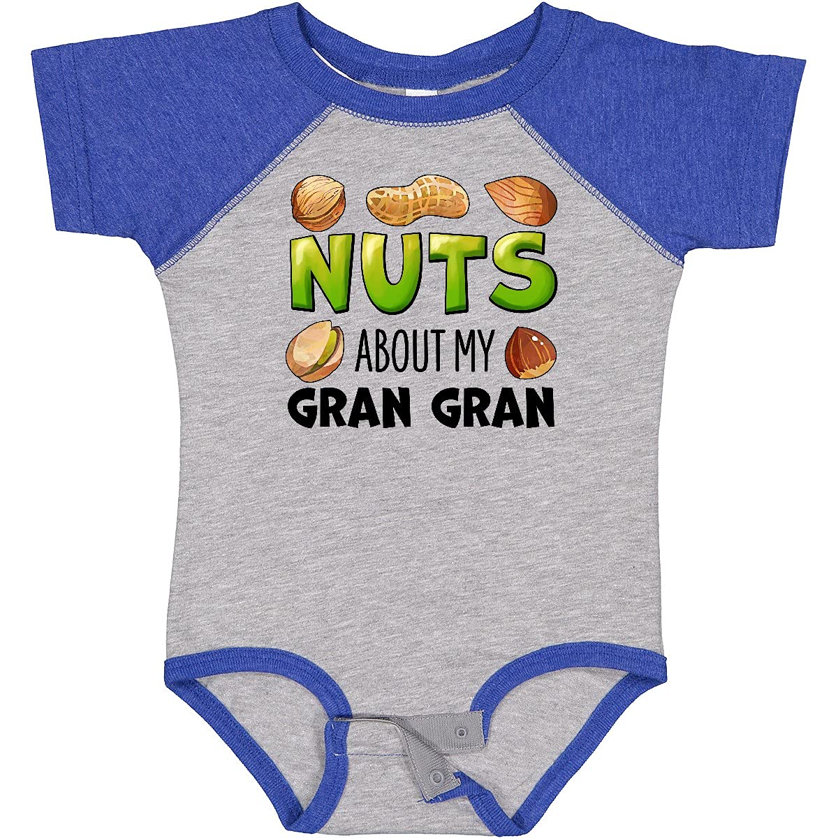 inktastic Nuts About My Gran Gran Peanut Almond Pistachio Baby Bodysuit - Cute Graphic Onesie for Grandparents Day, Family Reunions & Photo Shoots