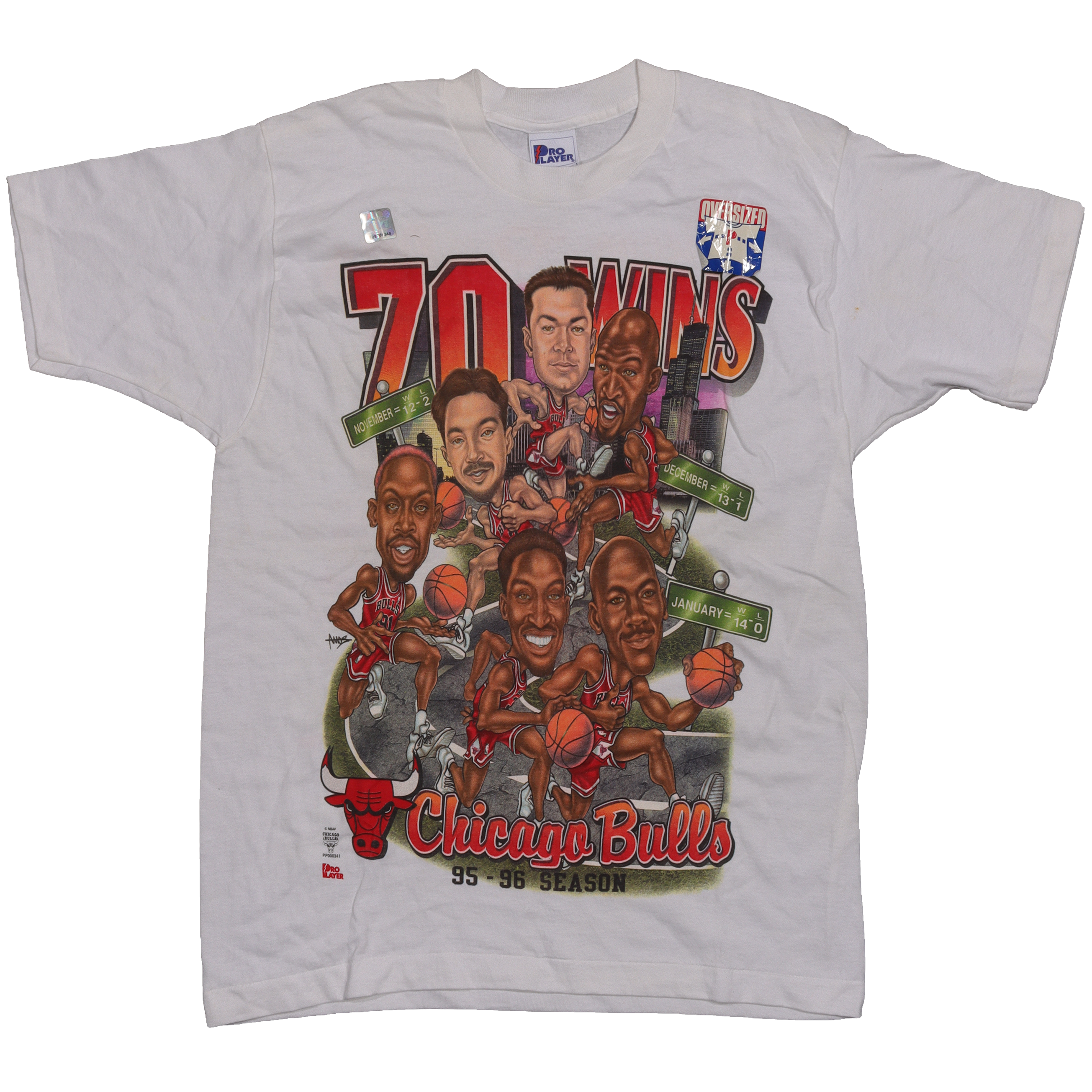 Vintage 1995-96 Chicago Bulls '70 Wins' Championship Logo T-Shirt - Retro NBA Fan Gear for Basketball Games & Casual Wear