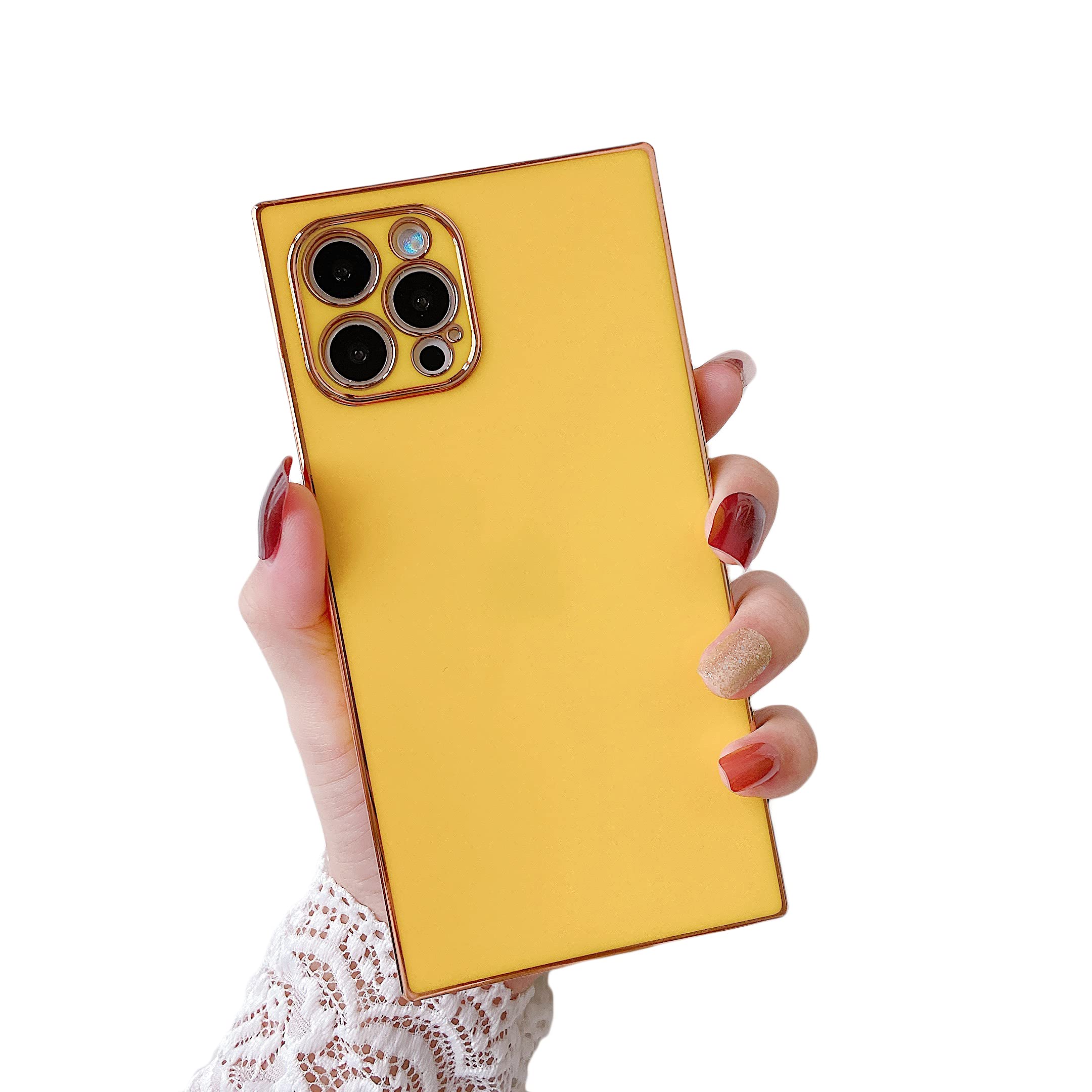 Luxury Gold Plated iPhone 12 Pro Max Case - Slim Lightweight Glossy Square Cover - Compatible with Apple iPhone 12 Pro Max 6.7