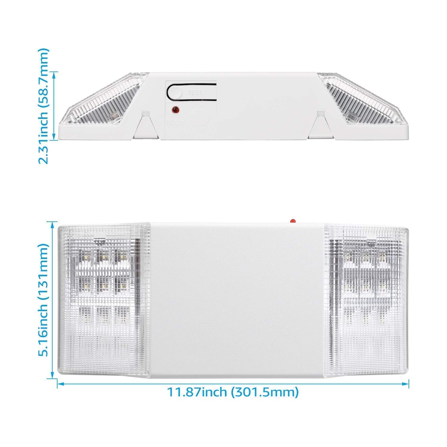 TORCHSTAR 2-Pack UL Listed LED Emergency Light Bundle - Square LED Exit Sign with Red Light, Dual Head & Single/Double Face for Commercial Buildings, Warehouses, and Office Safety Evacuation