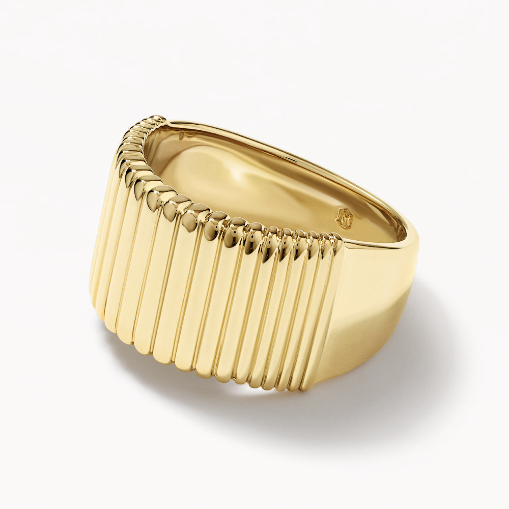 Gold Ribbed Tapered Barrel Ring - Elegant Stackable Jewelry for Women, Perfect for Everyday Wear, Parties & Special Occasions