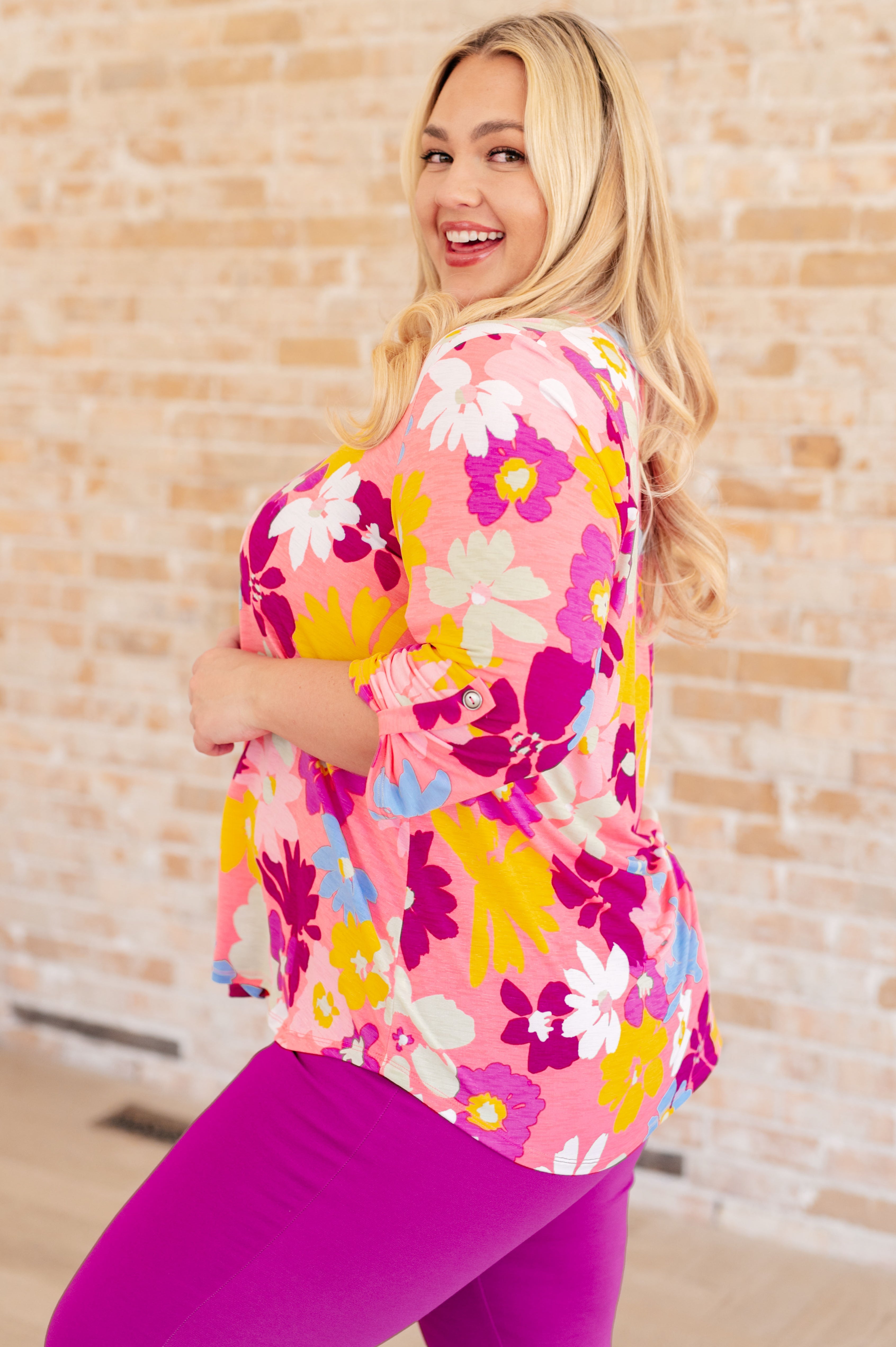 Lizzy Floral Print Top in Coral & Magenta - Women's Boho Chic Blouse for Summer Outfits, Beach Vacations & Date Nights