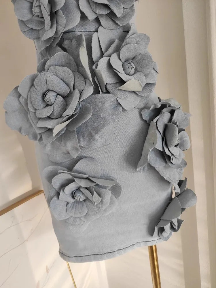 Elegant French 3D Floral Applique Slimming Dress for Women - Sleeveless Slash Neck Tunic Vestidos | Perfect for Cocktail Parties, Weddings & Evening Events