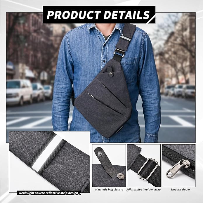 Anti Theft Travel Sling Bag - Waterproof Crossbody Chest Bag with Multiple Pockets for Men & Women | Perfect for Hiking, Commuting & Daily Use