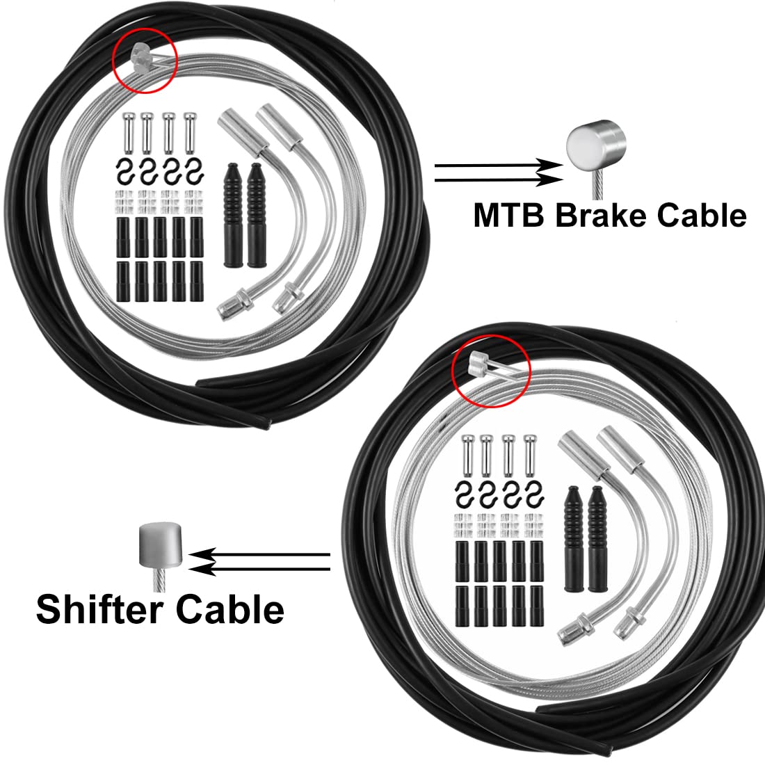 Premium Bike Brake Cable & Shifter Cable Housing Kit - Durable Bicycle Brake Line Set with V-Brake Noodles & Cable Guides (2 Plastic Hoses) for Road & MTB Mountain Bikes | Perfect for Cycling Maintenance & DIY Bike Repairs