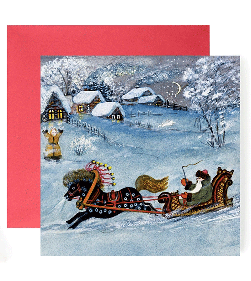 Handmade Christmas Sleigh Greeting Card by Kapelki Art - Perfect for Holiday Wishes, Gift Giving & Festive Decorations