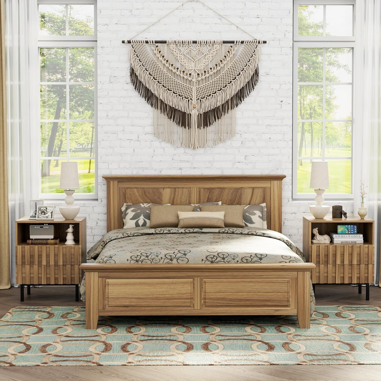 Mid Century Modern Bedroom Furniture Set - 6 Drawer Dresser & 2 Nightstands (3 Piece Wooden Set) for Master Bedroom, Guest Room & Apartment Decor