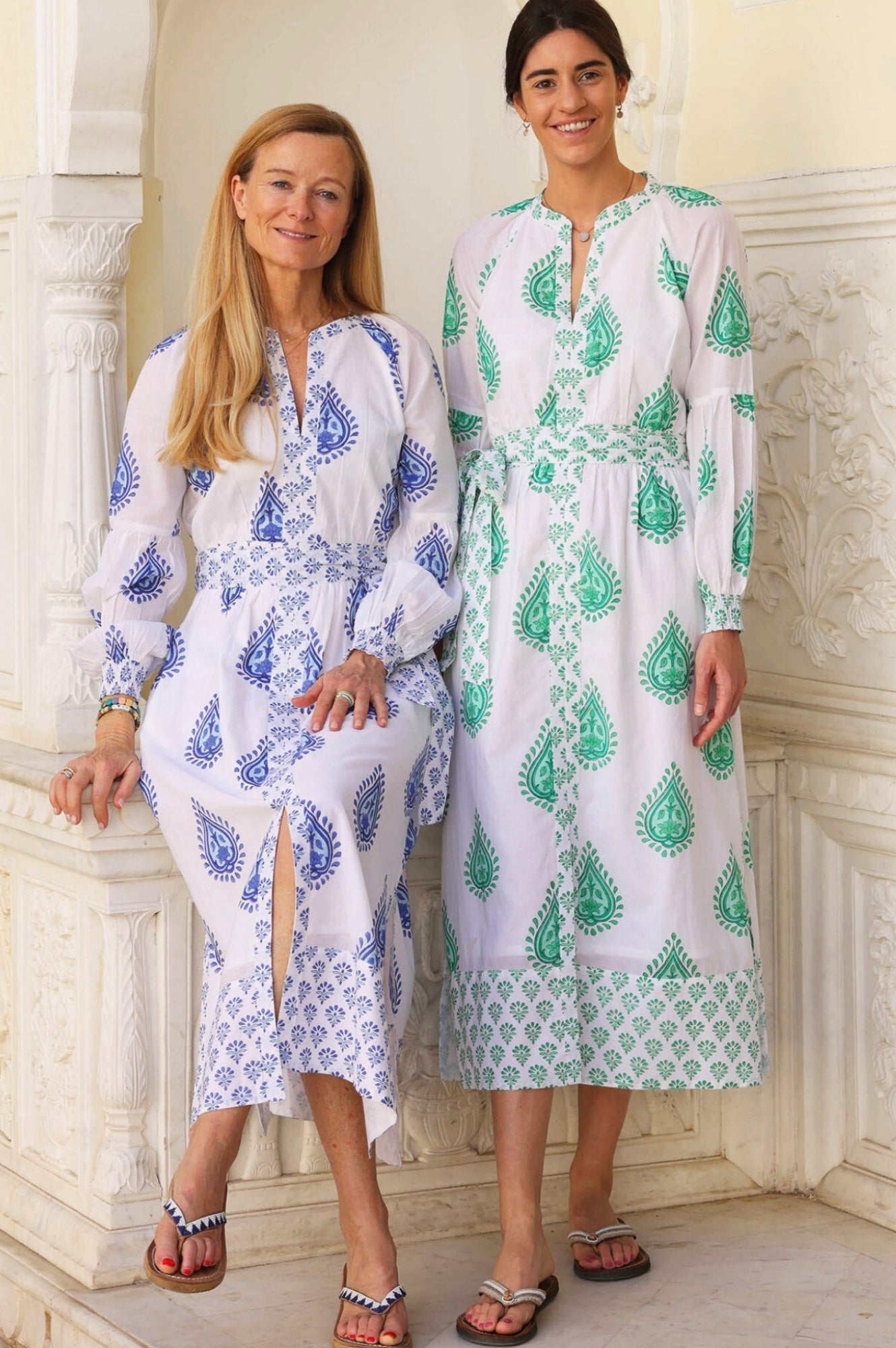 Stylish Cara Block Print Dress with Wild Flower Buta Blue Design - Perfect for Summer Outings, Beach Vacations & Boho Fashion