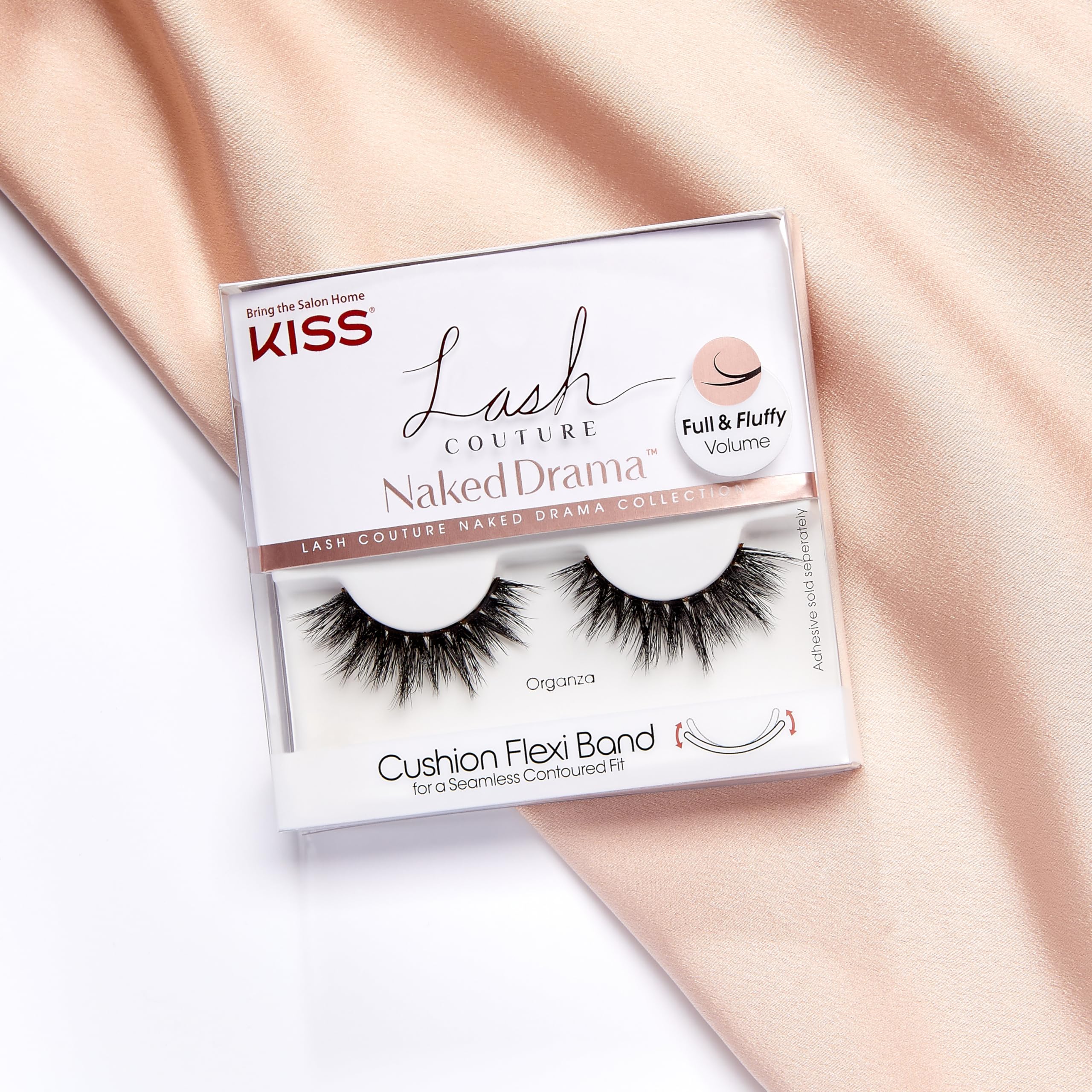 Kiss Lash Couture Naked Drama Organza False Eyelashes - 1 Pair (1 Count) | Natural & Voluminous Look for Daily Wear, Parties & Special Occasions