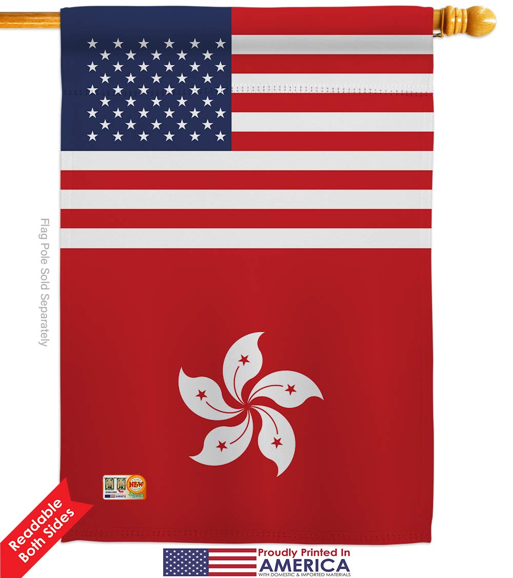 USA Made Double-Sided Hong Kong US Friendship Garden House Flags Kit - 28x40 Inch Decorative Yard Banner for International Country & Regional Display - Perfect Gift for World Culture Enthusiasts & Garden Decor
