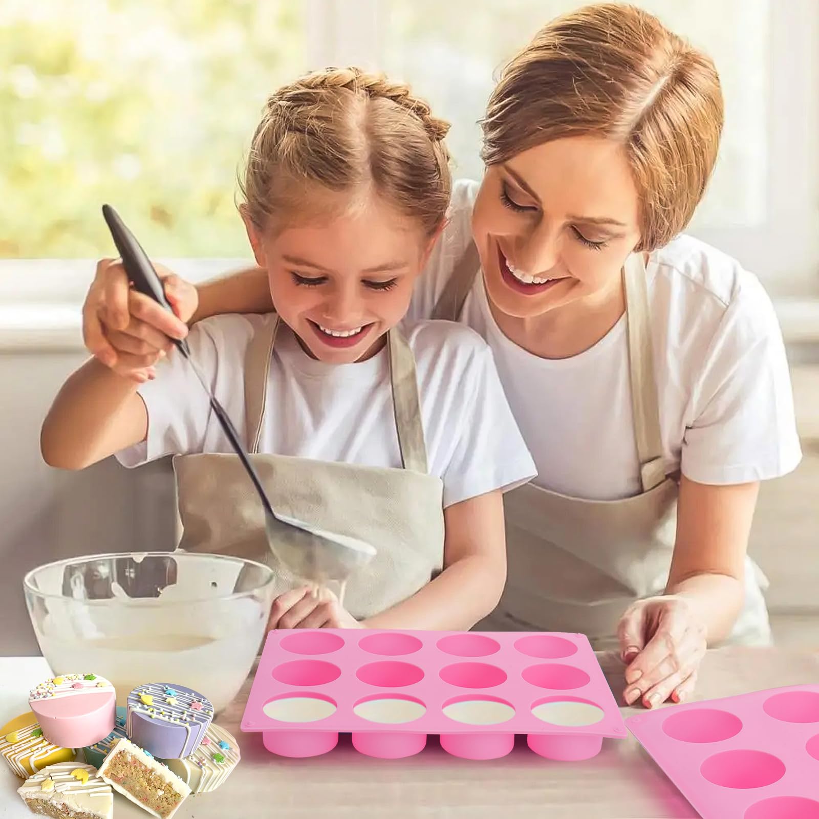 Premium 3PCS Silicone Cake Puck Mold Set - 12-Cavity Round Cake Pop Molds & 8-Cavity Deep Cake Molds for Chocolate, Desserts, DIY Cake Cores, Cookies, Candy, Jelly - Perfect for Baking, Party Treats, and Holiday Dessert Making