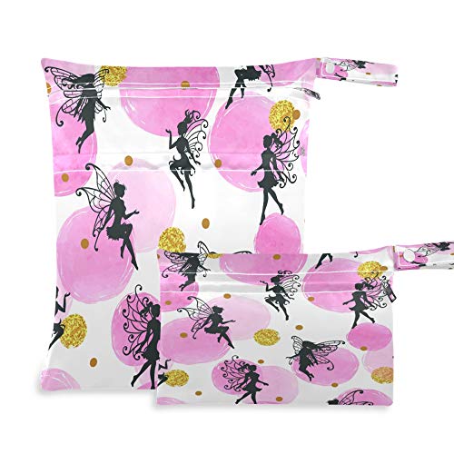 Waterproof Wet Dry Bags 2 Pack - Reusable Polka Dot Design with Dual Zippered Pockets for Beach, Pool, Travel & Gym | Ideal for Swimsuits, Diapers, Stroller Storage, Dirty Clothes & Electronics Protection