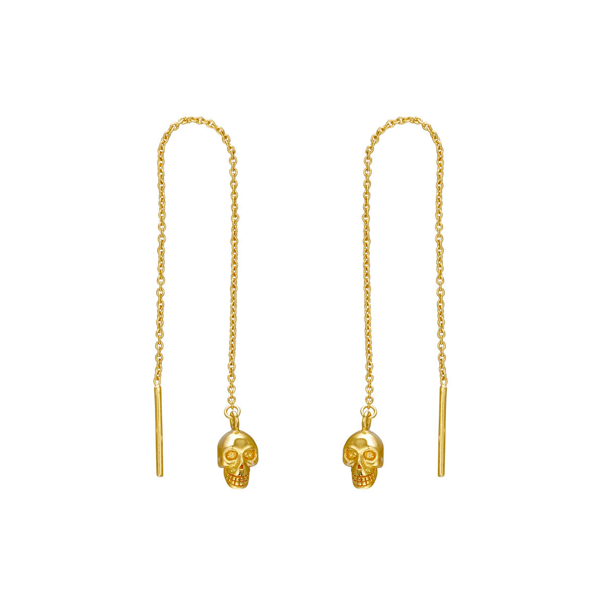 Skull Threaders Gold Earrings - Gothic Punk Jewelry for Women & Men - Perfect for Halloween, Concerts & Alternative Fashion