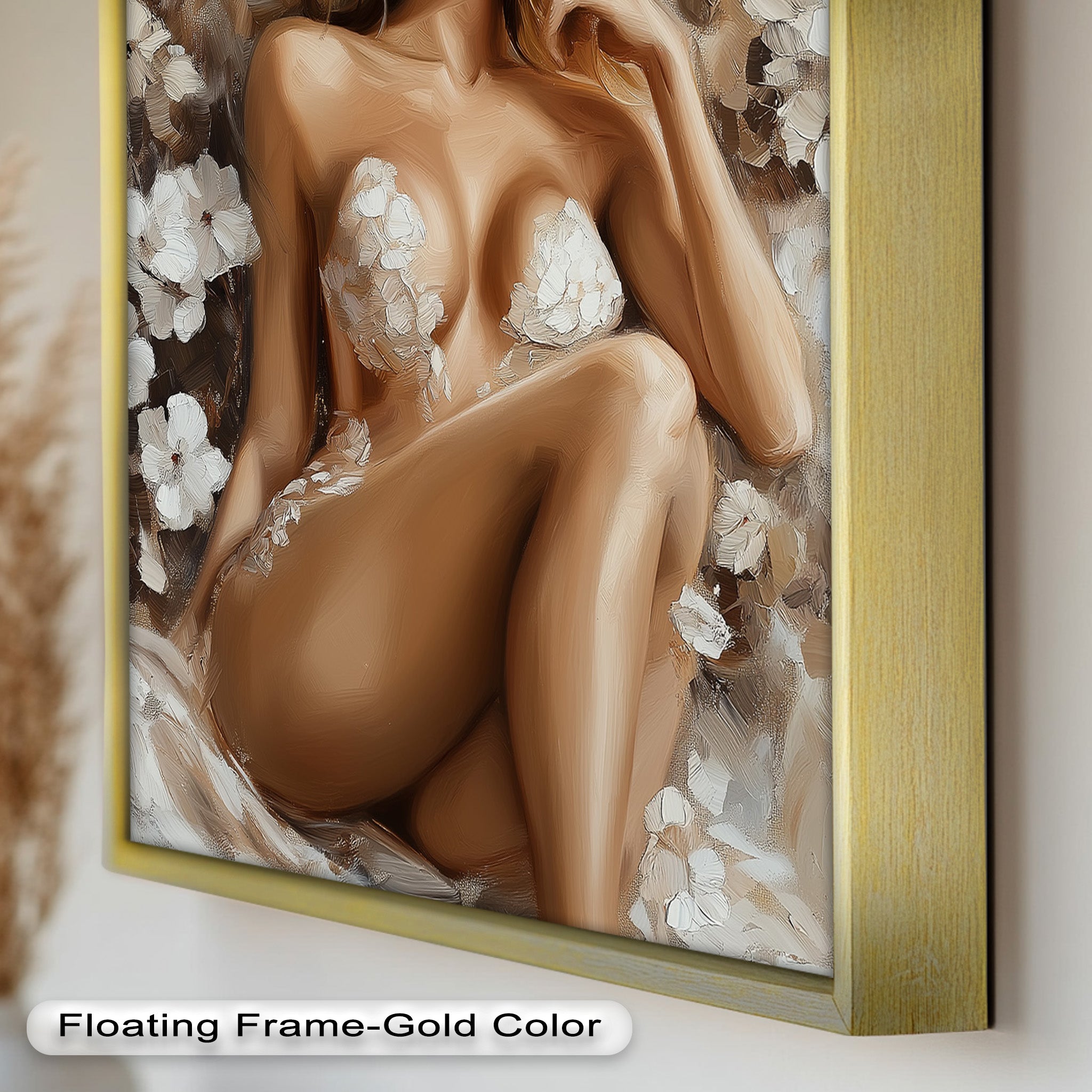 Blossom Muse Romantic Nude Oil Painting - Handmade Canvas Art for Home Decor, Bedroom & Living Room Wall Art
