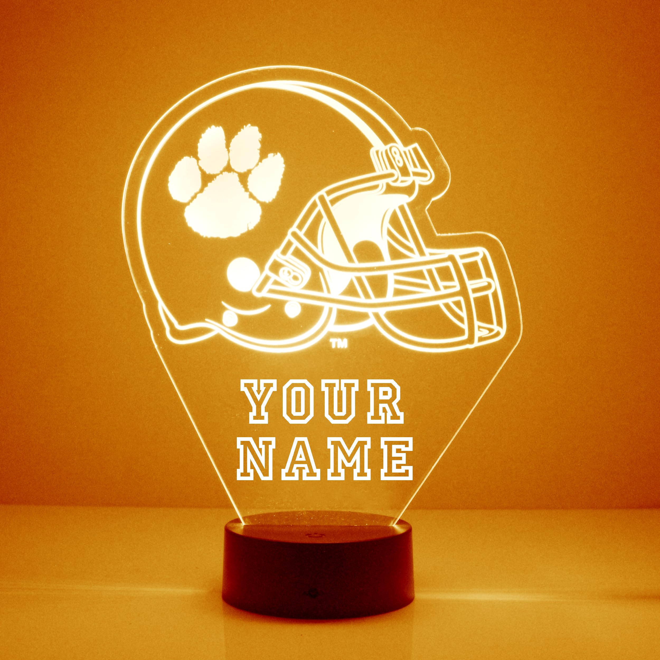 Custom Clemson Tigers Football Helmet LED Night Light - Personalized Name/Image - 16 Color Remote Control - Clear Acrylic Display - Made in USA | Perfect for Dorm Decor, Game Room Lighting & College Football Fan Gifts