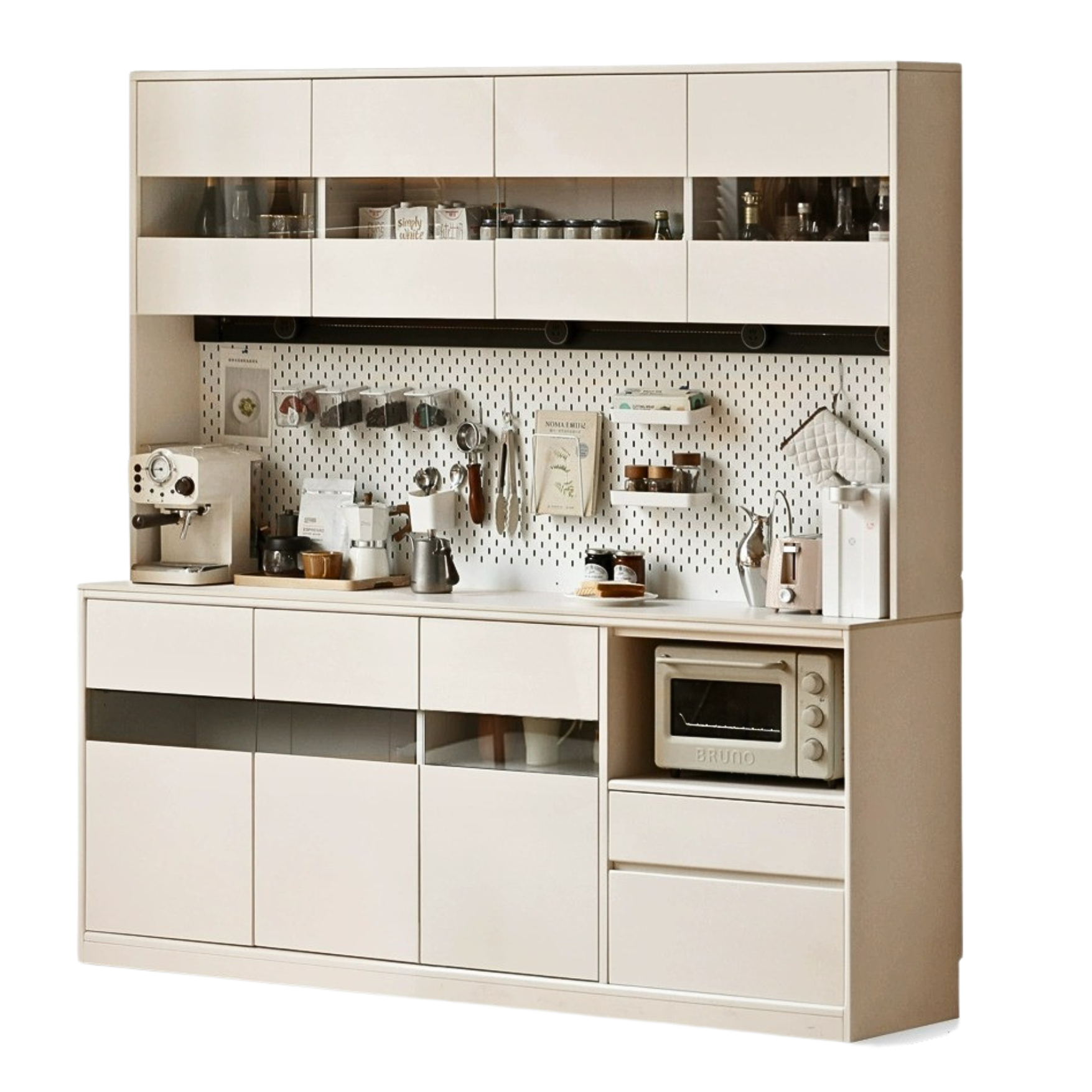 Solid Poplar Wood Wall-Mounted Cream Style Dining Sideboard - Perfect for Small Spaces, Kitchens, and Dining Rooms
