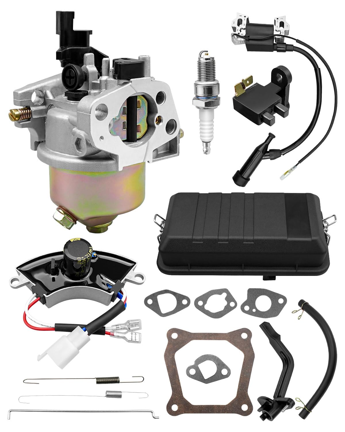 P19-1 Carburetor Replacement Kit for Honda Champion Predator 3500-4000-4375 & Generac 3250-3300-3600 Engines (196cc 212cc 224cc) - Includes Carburetor, Ignition Coil, Spark Plug, Voltage Regulator & Air Filter - Perfect for Generator Tune-Up & Small Engine Repair