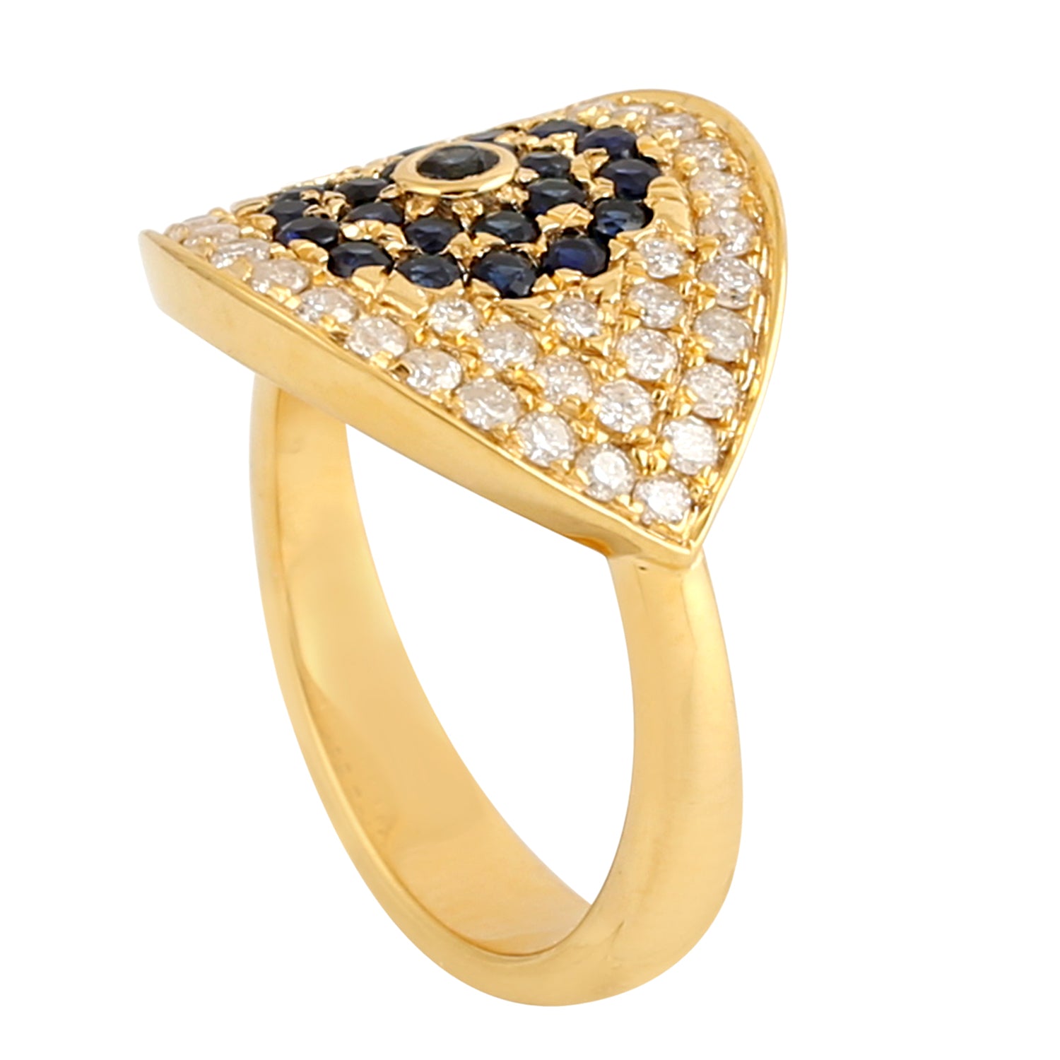 18K Yellow Gold Blue Sapphire Pave Diamond Evil Eye Signet Ring for Protection & Good Luck – Perfect for Gifts, Spiritual Jewelry & Everyday Wear